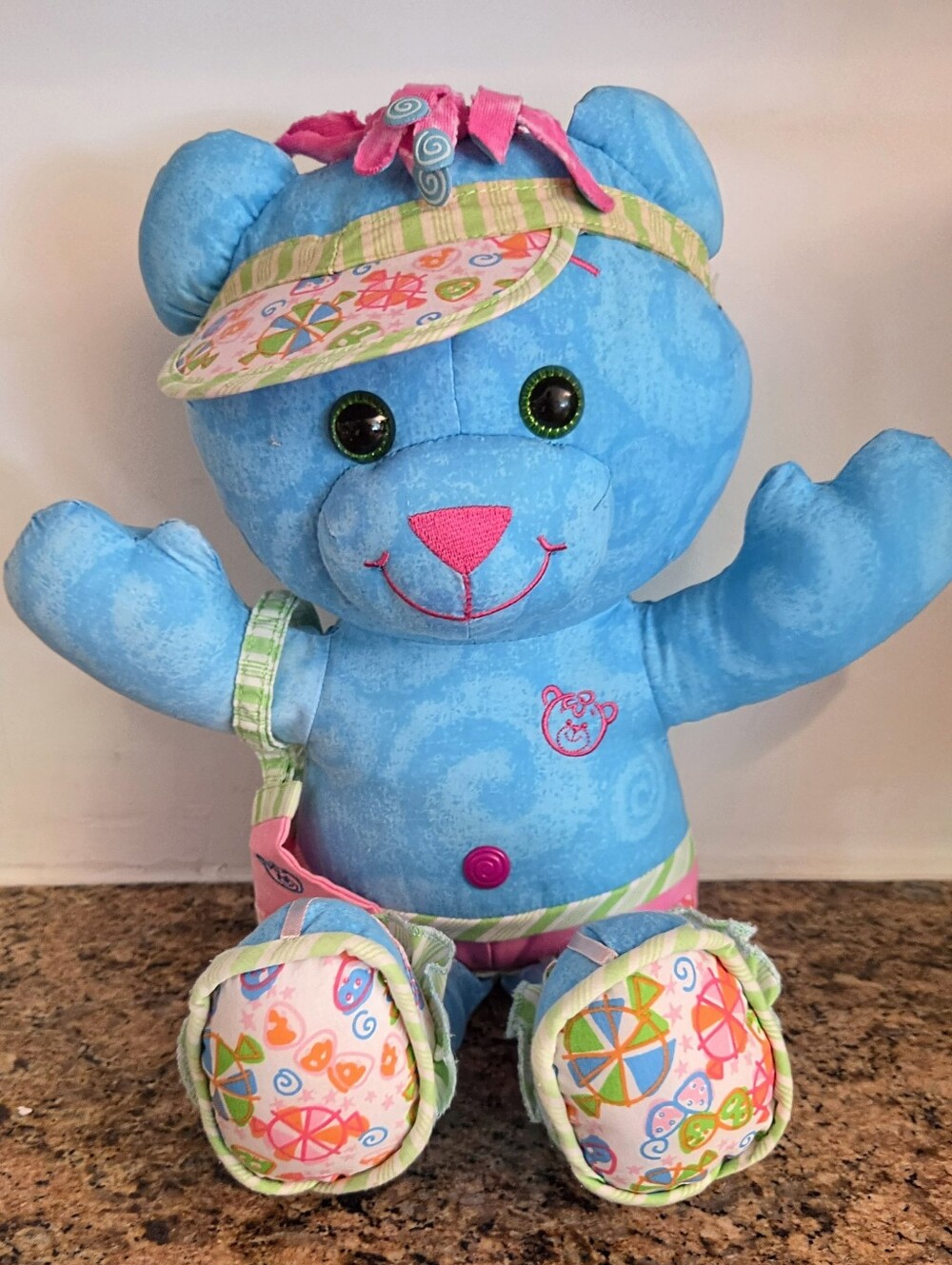 JAKKS Vintage 2005 Doodle Bear Plush Blue Pink Stuffed Teddy Bear Blue